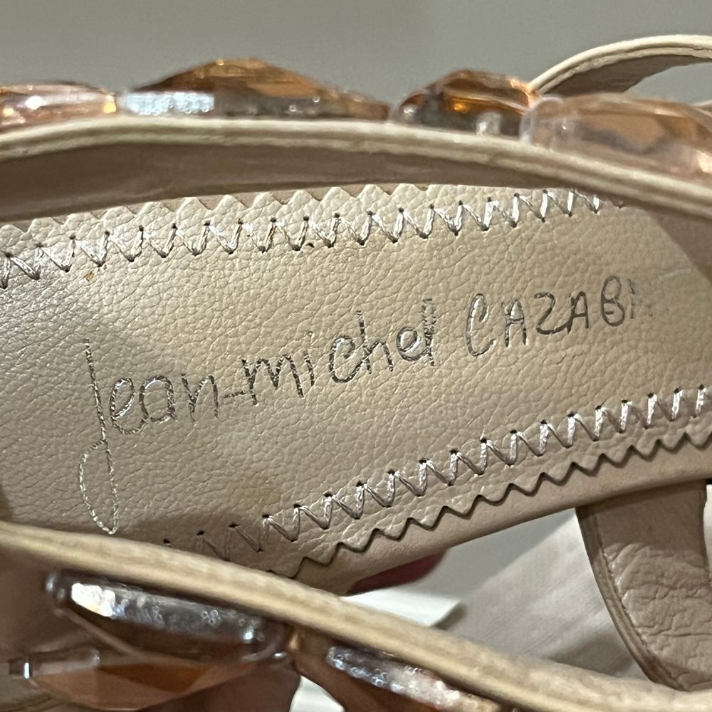 Jean-Michel Cazabat Crystal Embellished Platform Leather High Heels Nude Sz 7.5 - Picture 3 of 16
